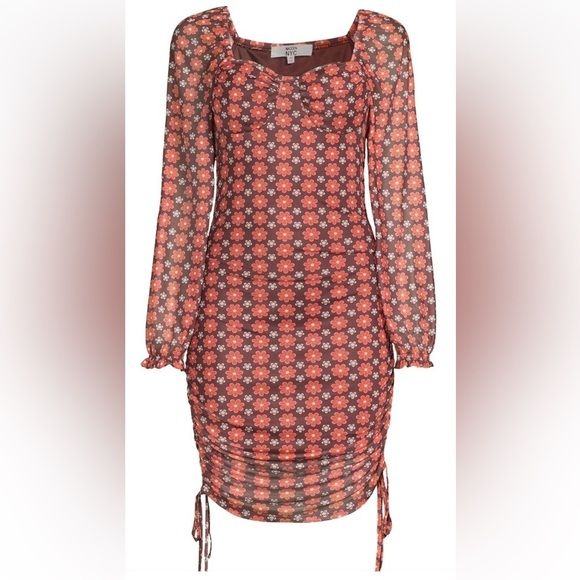 Madden NYC Dresses & Skirts - MADDEN NYC BROWN FLOWER PRINT CASUAL DRESSY RUCHED BODYCON DRESS NWT SZ XS